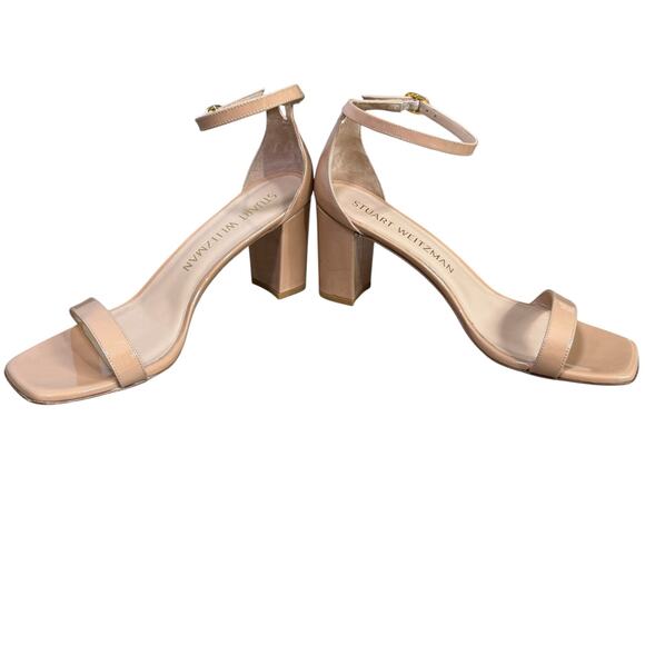 Stuart Weitzman Size 11B Ankle Strap Block Heel Sandal Nude Pink Patent Leather - Picture 5 of 12